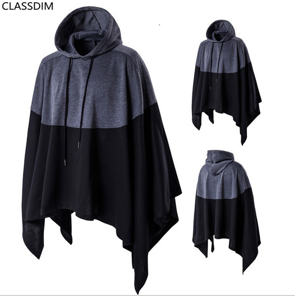 Men's Fall Cloak Hooded Sweater Men's Fashion Cloak Coat Black And Gray S0plicing Color Street Fashion Sleeveless Cloak Size M-5XL