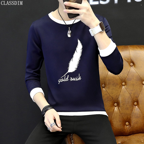 Men's casual print round neck sweatshirt Men Slim pullover Feather prints Teen fashion free shipping 4 color options