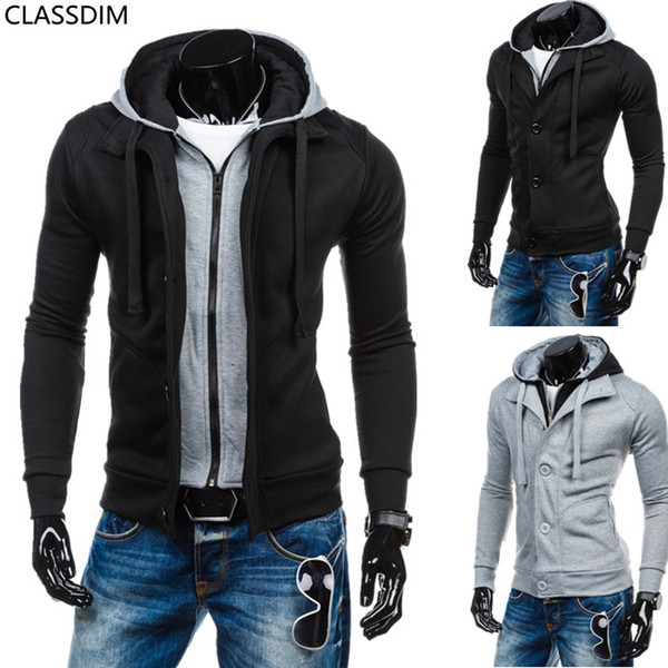 Men's Fashion Casual Sports Hoodies Men's False Two Cardigan Sweater Splicing Color 2 Colors Size M-2XL