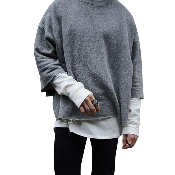 Kanye West Casual Pullover Justin Bieber Solid Color Half Sleeve Sweatshirt Winter High Street Vintage Pullover Free Shipping