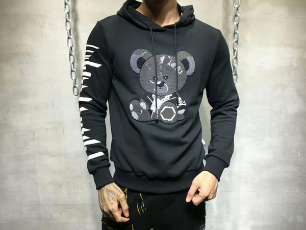 Newest Autumn Hoodies Men Embroidery Bear Sweatshirt 100% Cotton Male Pullover Tracksuit Men Plus Size Tops