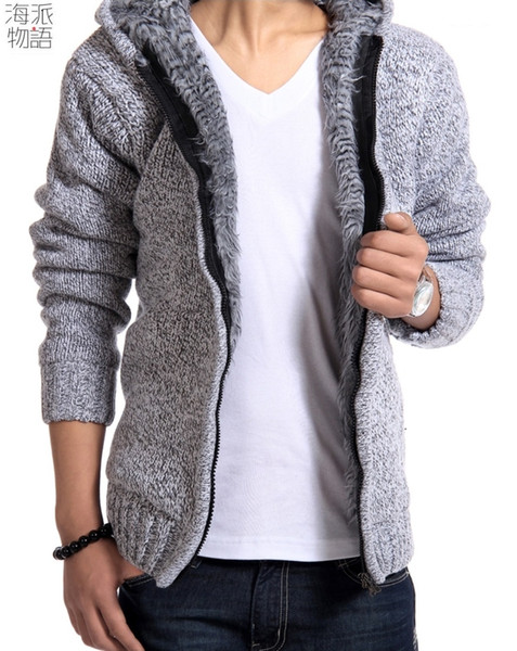 Shanghai Story Warm Thick Velvet Cashmere Men Winter Cardigan zipper Tops Man Casual Hoodies Sweatshirt Knitwear Big size 5 color