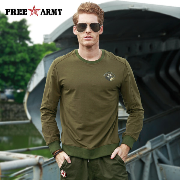 Brand Cotton Men Sweatshirts Long Sleeve O-neck Autumn and Winter Solid Color Hoodie Casual Men's Coat Army Green Pullover