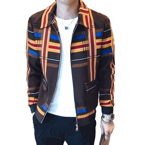 Men Designer Club Jacket of Cultivate One's Morality Male Plaid Blazer Masculino Zipper Casual Mens Blazer Jacket Size M-3XL