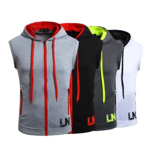 Men's Solid Sleeveless Hoodies Cotton Hoodie Casual Hoodied Tank Top with Cap Hoodies Tee Shirt Vest Men Sweatshirts Street T Shirt XN T52