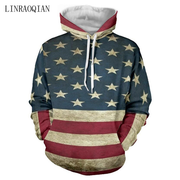 Fashion Men American Flag hoodies Coats Vintage The Star Spangled Banner 3D Print Unisex Clothing Coat Pocket Pullover Hooded