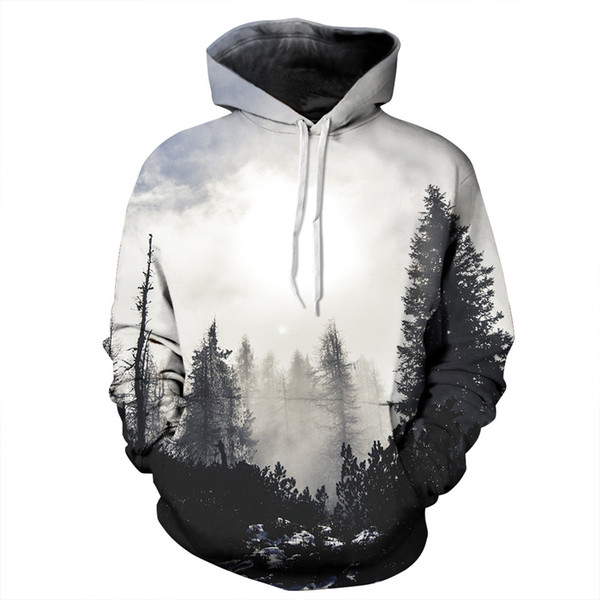 TUNSECHY New 2018 Fashion Autumn Winter Men/women Thin Sweatshirts With Hat 3d Print Trees Hooded Hoodies Tops Pullovers