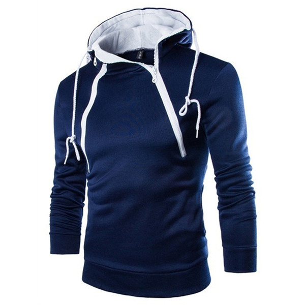 2018 Autumn Men Hoodies Sportwear Fashion Double Zipper Hooded Sweatshirts Outwear Solid Slim Fit Male Hoody Sweatshirts Jacket