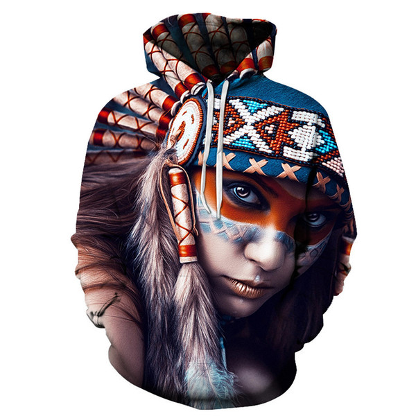 2018 New 3D Sweatshirts Unisex Indian Hoodies casual With Hat Print Unique Autumn Winter Loose Thin Hooded Sweatshirt Hoody Tops