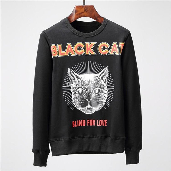 18SS style Cotton sweatshirt with Black Cat print Fashion Italy Designer hoodies for men women Luxury Brand mens g hoodie Label sweater