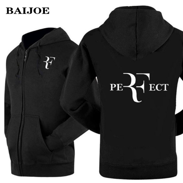 BAIJOE Fashion Roger Federer RF Print Hoodies Men Casual Hip Hop Long Sleeve Mens zipper Hoodie Sweatshirts Man Hoody Clothing