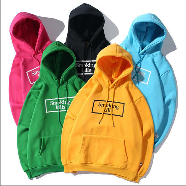 19AW #FR2 with fleece sweater Smoking Kills Caution Hoody Men Women Casual fleece Jumper Sweatshirts Streetwear Pullovers Outdoor Hoodies