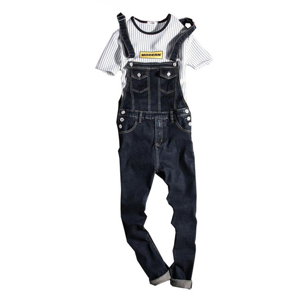 New 2018 Fashion Vintage Design Pocket Jeans Denim Overalls Men Casual Wash Skinny Bib Overalls Jeans Male Blue Jumpsuit Jean