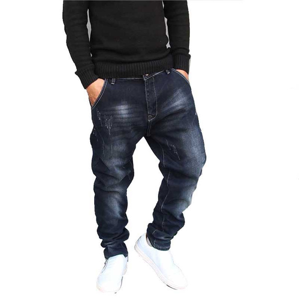 Hip Hop Harem Jeans Mens Jogger Pants Jeans Cotton Stretch Loose Baggy Denim Trousers Designer Men Clothes 2018 Plus Size 28-42