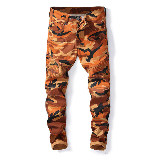 Mens Yellow Camouflage Punk Jeans Slim Fit Streetwear Denim Pant Men Fashion Camo Punk Pants Clothes 2018 J366