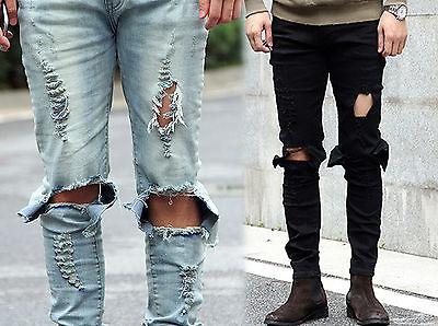 Wholesale-kanye west represent Same jeans men light blue black designer rock star destroyed ripped skinny distressed jeans