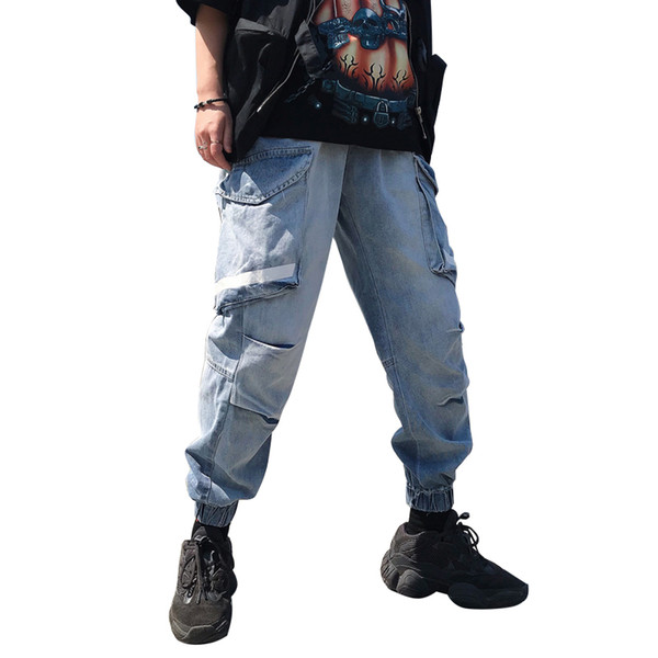 Multi-pocket jeans men loose tide brand fat plus fat large size wide leg hip-hop straight tooling skateboard pants