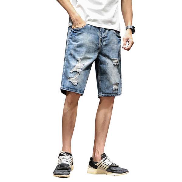 Summer Male Solid Color Cowboy Shorts Fashion Men's Large Size S-6XL Denim Shorts comfortable Loose Hole Jeans Clothes