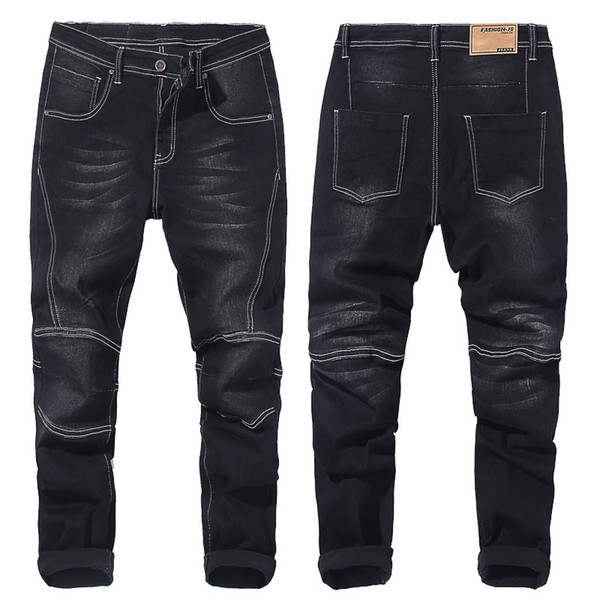 Big Size Men Bike Jeans 2019 Autumn New Stretch Harem Pants Brand Elastic Cotton Denim Trousers Male Black Blue 42 44 46 48