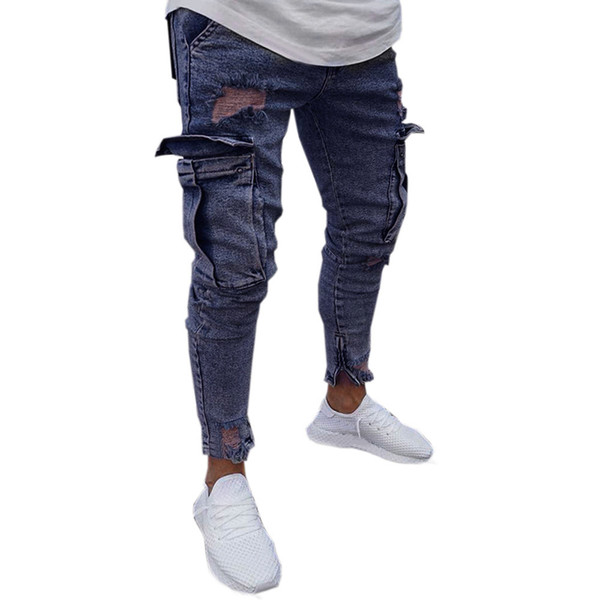 Casual Mens Stretch Denim Pant Distressed Ripped Freyed Slim Fit Pocket Jeans Trousers Calca Jeans Masculina Vaqueros Hombre 5