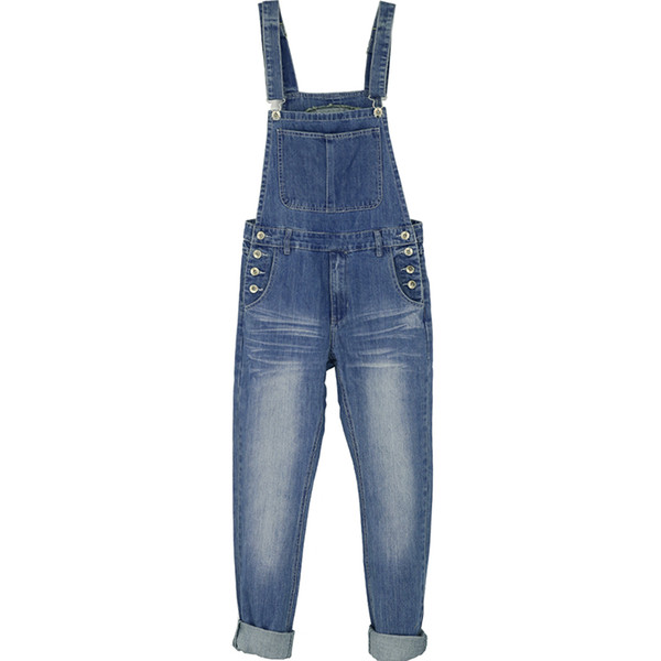 Slim straight men's jumpsuit light blue overalls washed old jeans trousers