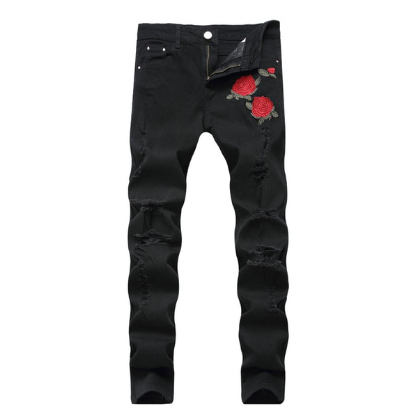 2019 New Men Jeans Ripped Fold Slim Jeans Pants Solid Fashion Elasticity Casual Male Trousers Cool Stretch Denim Pants