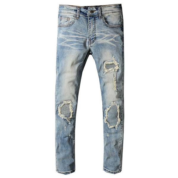 Jeans Men Blue Skinny Jeans Men Casual Slim Fit Biker Hip Hop Ripped For Stretch Denim Distressed Pants