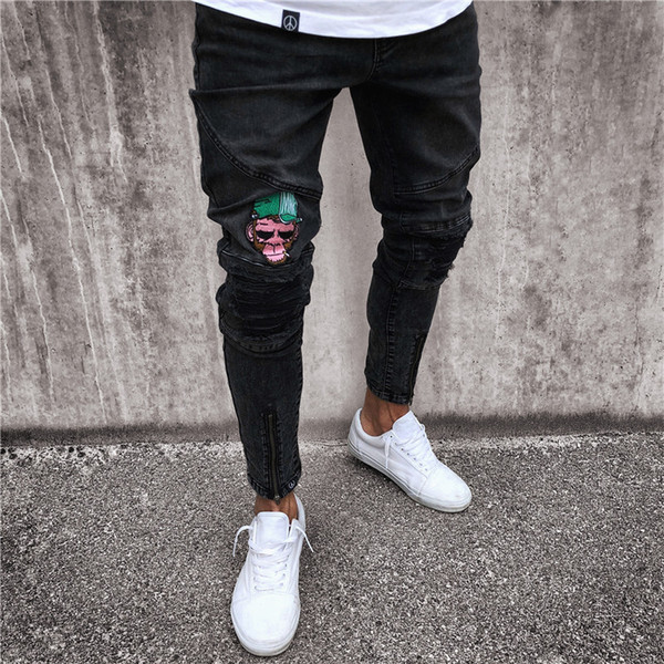 New Fashion Men Jeans Slim Biker Zipper Denim Jeans Skinny Frayed Casual Pants homme Trousers Male jean Drop Shipping