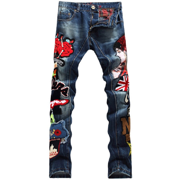 New Fashion brand Europen American style cotton Patchwork men denim trousers colorful jeans luxury Slim Straight jeans 597#