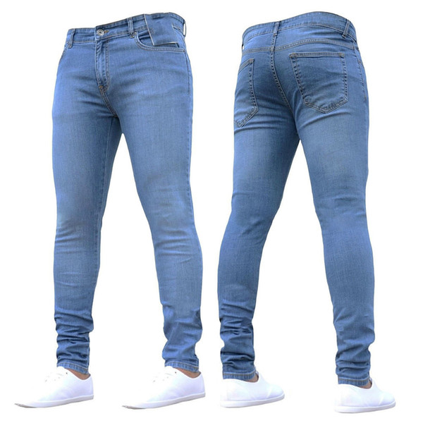 2018 Mens Jeans New Fashion Men Casual Jeans Slim Straight High Elasticity Feet Waist Long Trousers Hot Sell