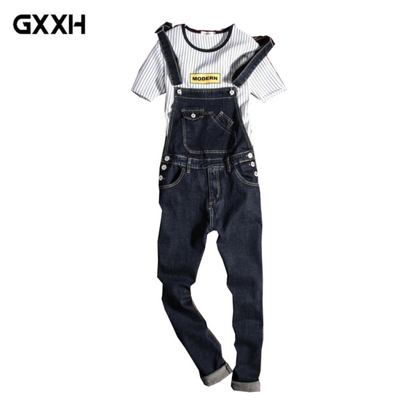 New 2018 Fashion Vintage Design Pocket Jeans Denim Overalls Men Casual Wash Skinny Bib Overalls Jeans Male Blue Jumpsuit Jean