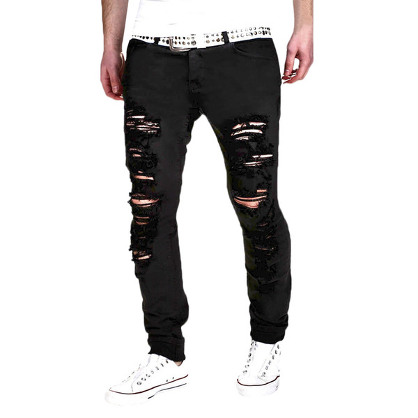 MUQGEW New 2018 Skinny Jeans Men Denim Pants Holes Men's Stretchy Ripped Skinny Biker Jeans Destroyed Taped Slim Fit Denim Pants