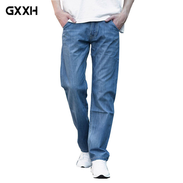 Men's casual jeans Spring and summer thin section Loose straight jeans cotton men's Large size waist pants Size 44 46 48