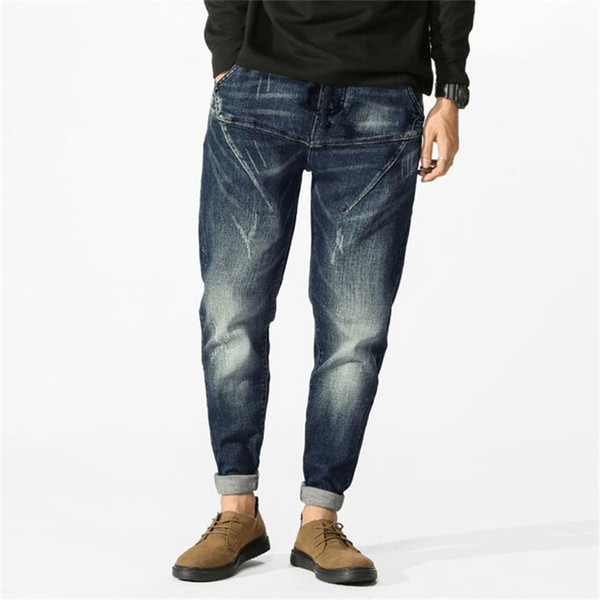 Blue restoring ancient ways pockets men patchwork jeans leisure harlan pants stretch jeans pants pencil locomotive male