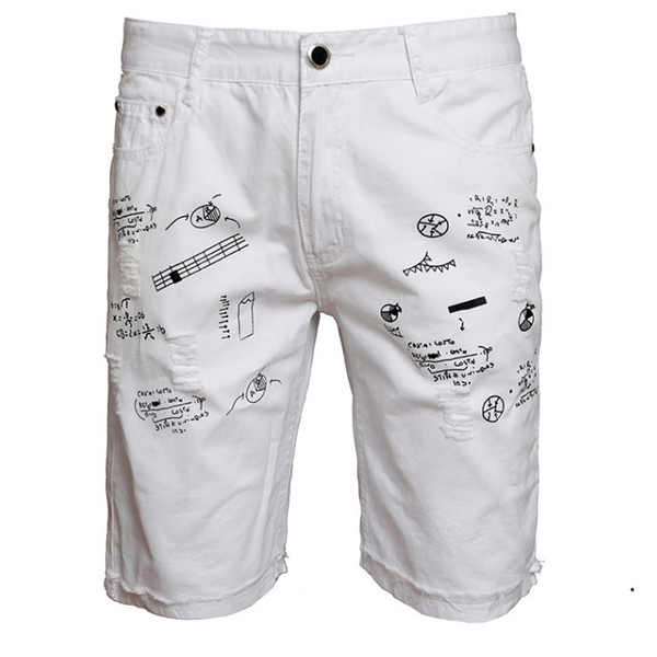 Men's Summer White Black Short Jeans Men Cotton Holes Denim Shorts New Fashion Men 157#