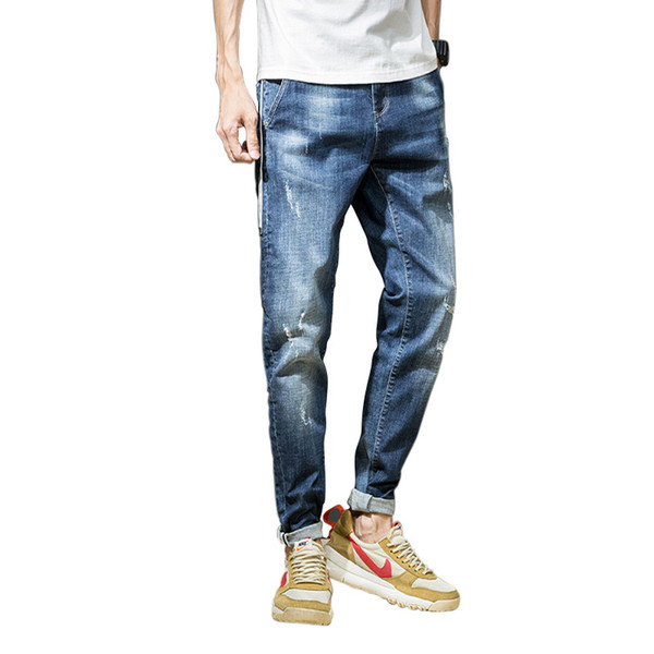 Men Jeans Ripped Skinny Slim Straight Frayed Denim Trousers 2019 New Spring Summer Fashion Skinny Harem Biker Jeans