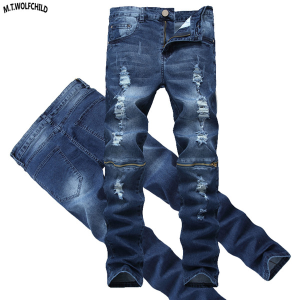 High quality 2018 New Mens denim long pants casual distressed hole male Jeans Masculino Long Trousers male straight blue jeans