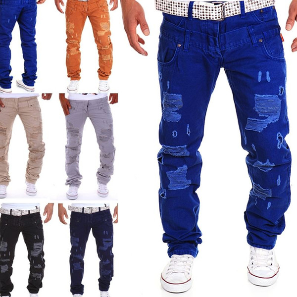 2019 spring autumn Men's high-grade Fashion Style Casual Hole Ripped Jeans cotton Hip-hop Male pants comfortable pants