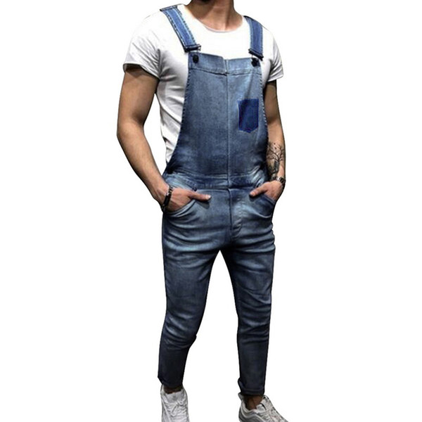 HEFLASHOR Men Vintage Jeans Distressed Denim Bib Overalls Male Suspender cowboy Pants 2019 Men Casual patchwork Jeans Jumpsuits