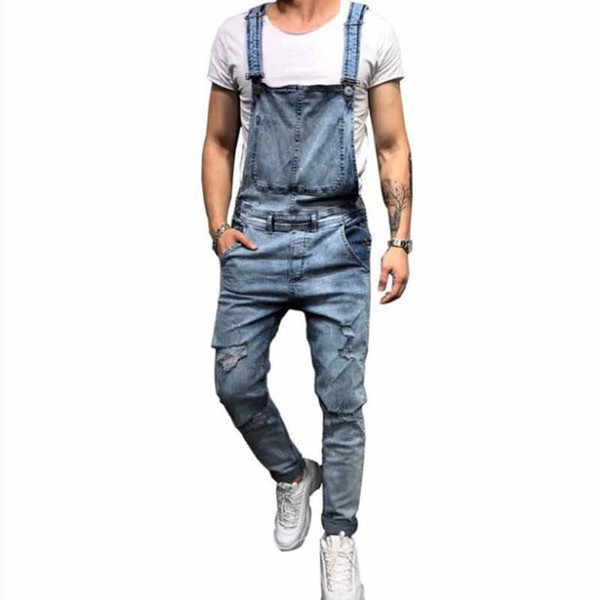 Fashion Men's Ripped Jeans Jumpsuits Hi Street Distressed Denim Bib Overalls For Man Suspender Pants Size S-XXXL