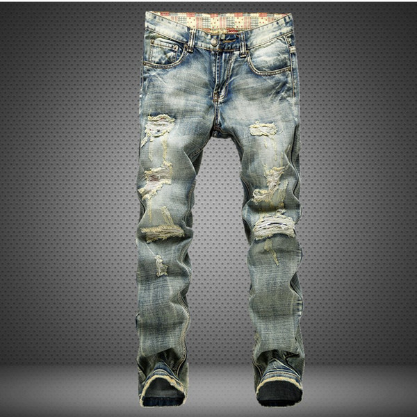 New Men Jeans Hole Ripped Stretch Destroyed Hip Hop Jean Homme Masculino Fashion Design Men's Jean Slim Jeans For Male Pants