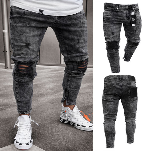 New style piercing fashion black foot zipper jeans