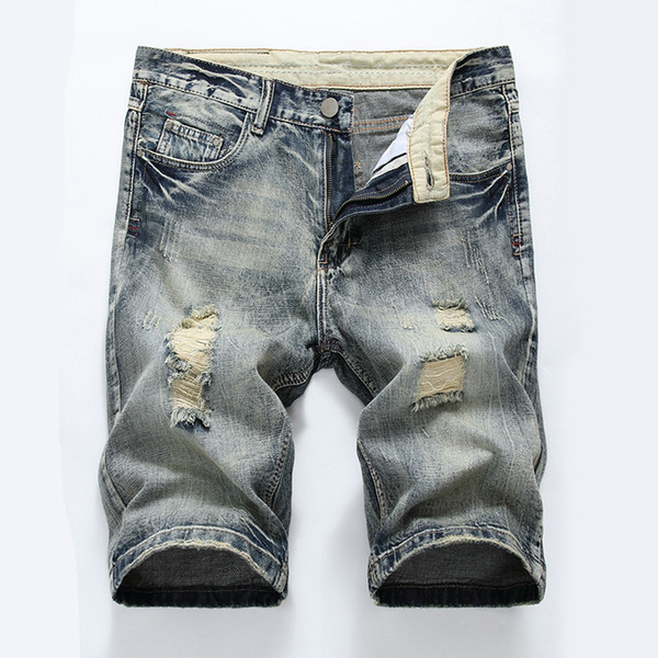 Summer Ripped Denim Short Knee Length Men Jeans Straight Pants Men Jeans Homme