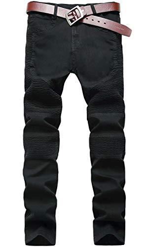 HENGAO Men's Ripped Destroyed Slim Fit Stretch Biker Jeans