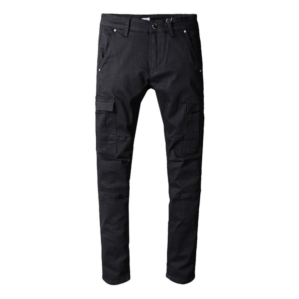 29-40 new men's black tooling hip hop wild trousers personality large pockets European and American fashion jeans