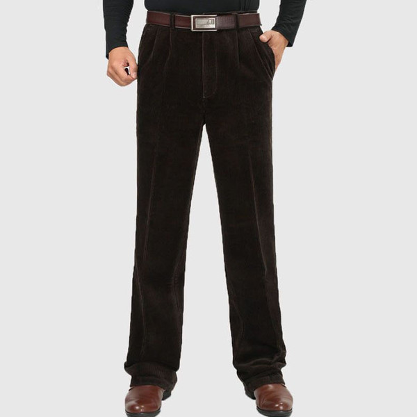 Male Winter High Waist Corduroy Pants Plus Size 46 Thicken Fleece Warm Pants Velvet Business Loose Trousers Jeans