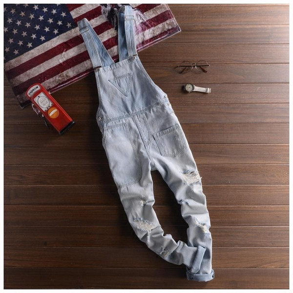 Mens Camo Bib Overalls Pants Fashion Slim Skinny Ripped Denim Overalls Jeans Man Casual Blue Denim Jumpsuits Jeans For Men