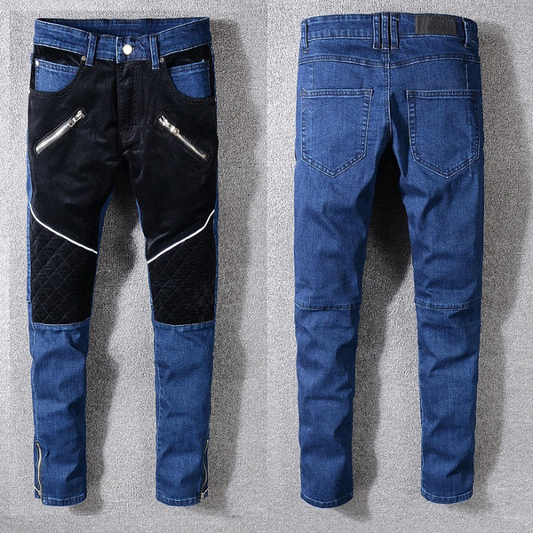 Mens Designer Jeans Long Pants Patchwork Zipper Blue Color High Quality England Style Brand Business Office Hip Hop Street Jeans