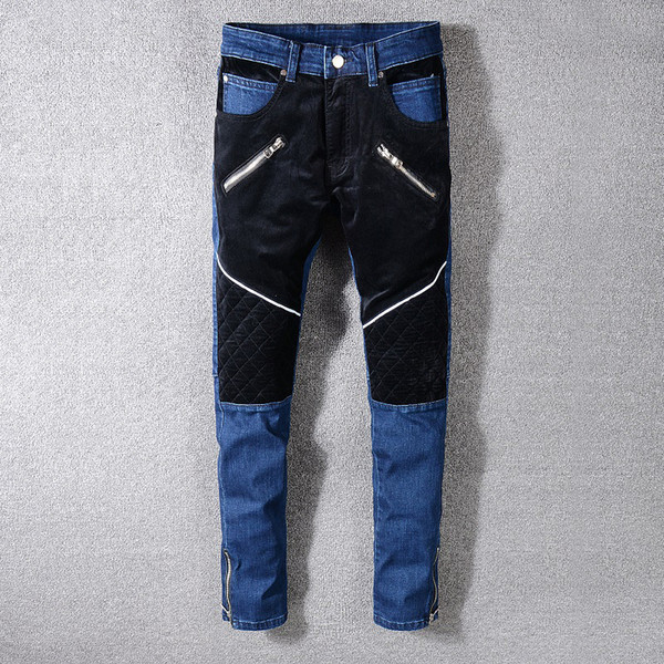 New Street Mens Jeans Long Pants Patchwork Zipper Blue Color High Quality England Style Brand Business Office Hip Hop Street Jeans