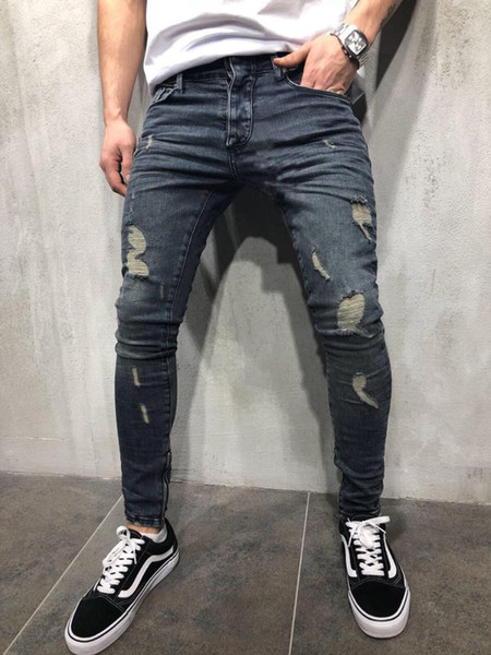 Mens Cool Designer Brand Pencil Jeans Skinny Ripped Destroyed Stretch Slim Fit Hop Hop Pants With Holes For Men